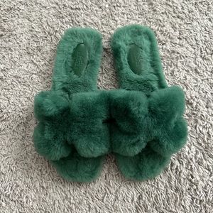 Wool Hermes Oran Sandals (emerald green)